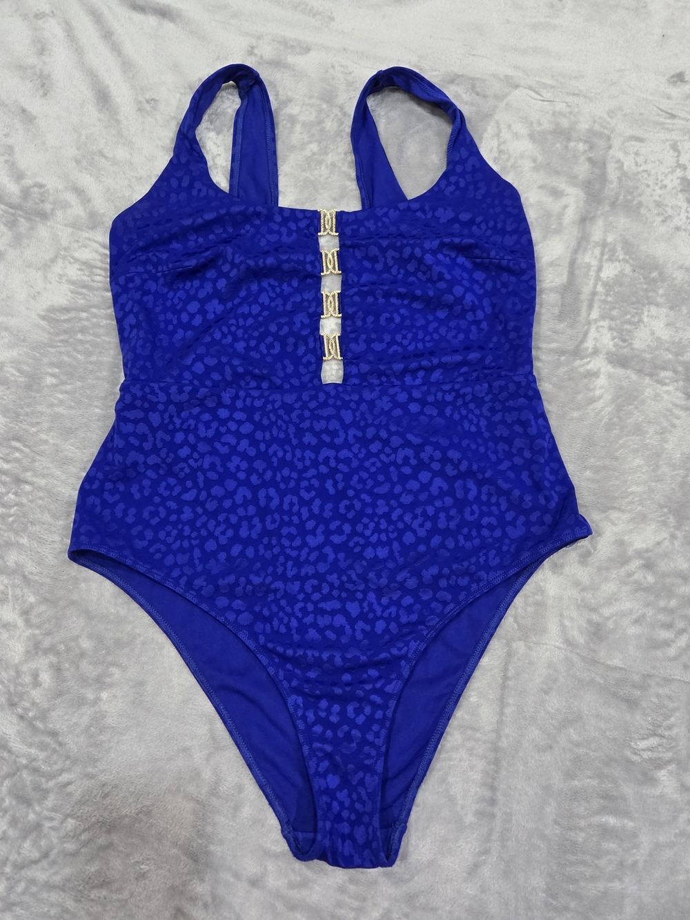 Aubade Colours Flow One Piece Swimsuit Blue Leopard Jacquard Gold Accent Sz L/XL